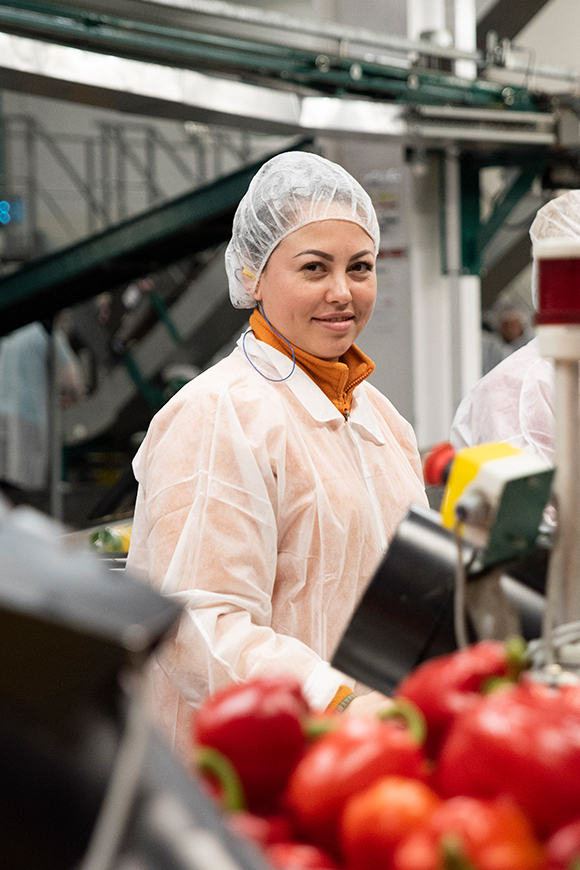 A female Tangmere Airfield Nursery employee working in the packhouse.